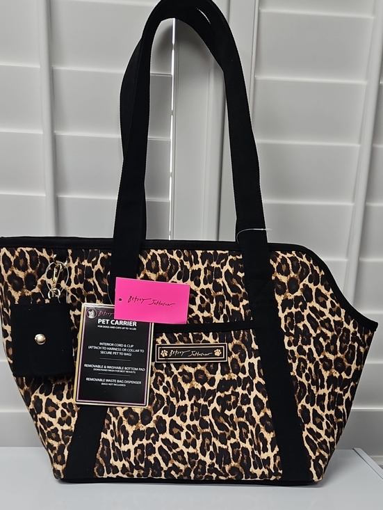 Betsey Johnson Handbags - Betsey Johnson Leopard-Print Pet Carrier Tote - Black & Tan